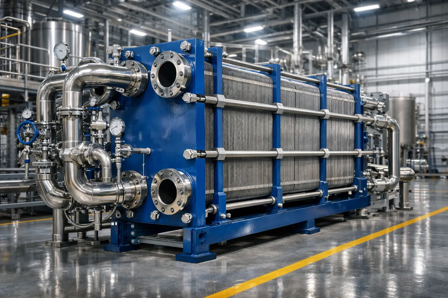 Industrial plate and frame heat exchanger system for high efficiency cooling