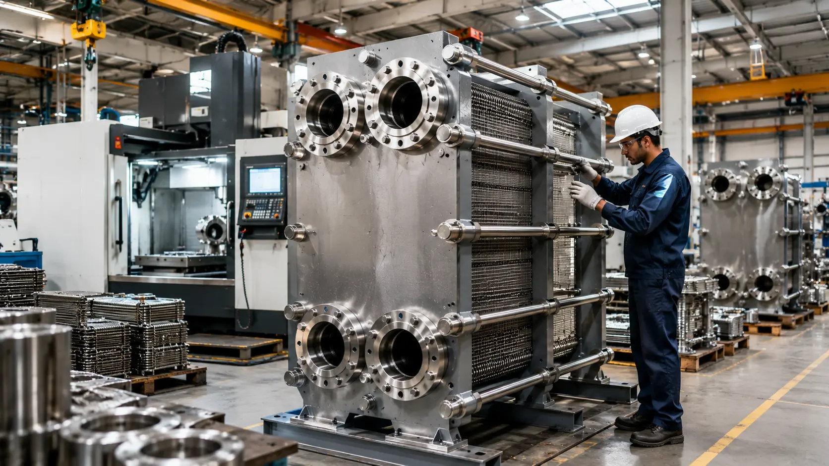 Plate heat exchanger assembly at a Jamnagar GIDC manufacturing unit