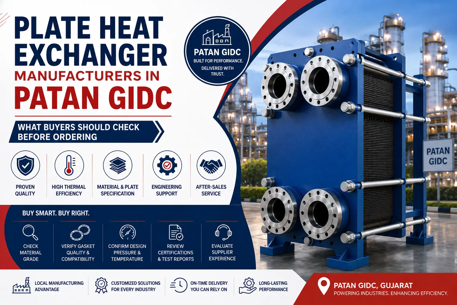 Industrial plate heat exchanger for textile, agro-processing and engineering industries across Patan GIDC, Siddhpur and Radhanpur.