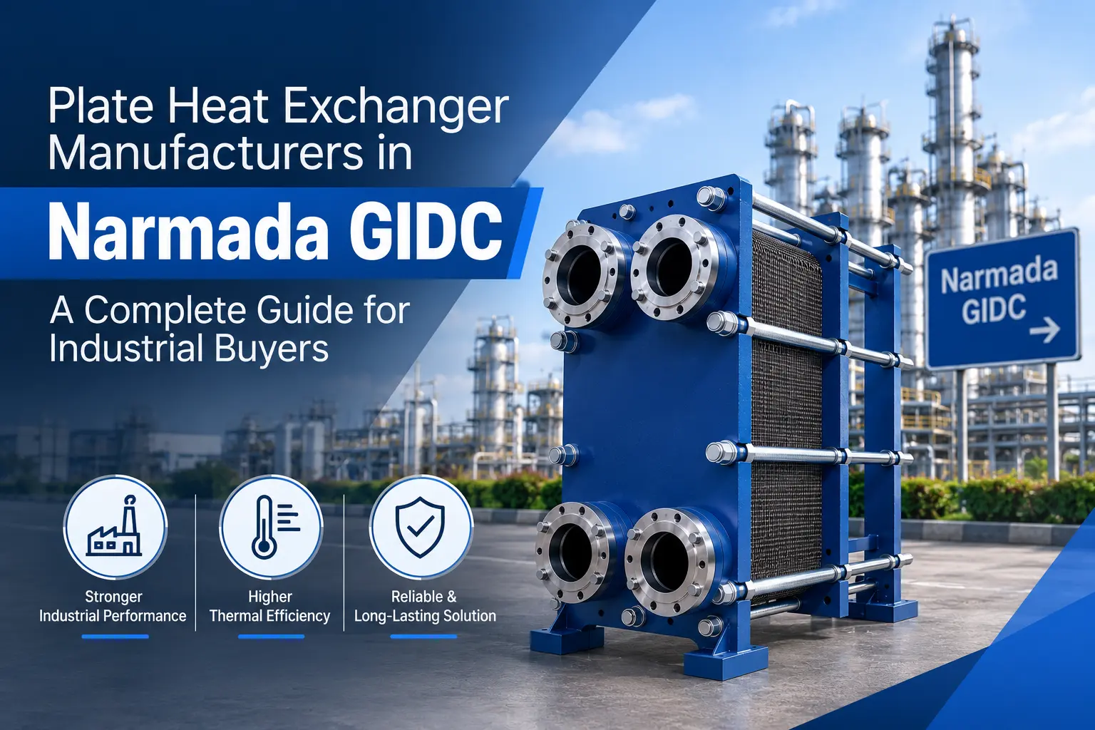 Industrial plate heat exchanger manufactured for chemical, pharma and food processing plants across Narmada GIDC, Rajpipla and Gujarat.