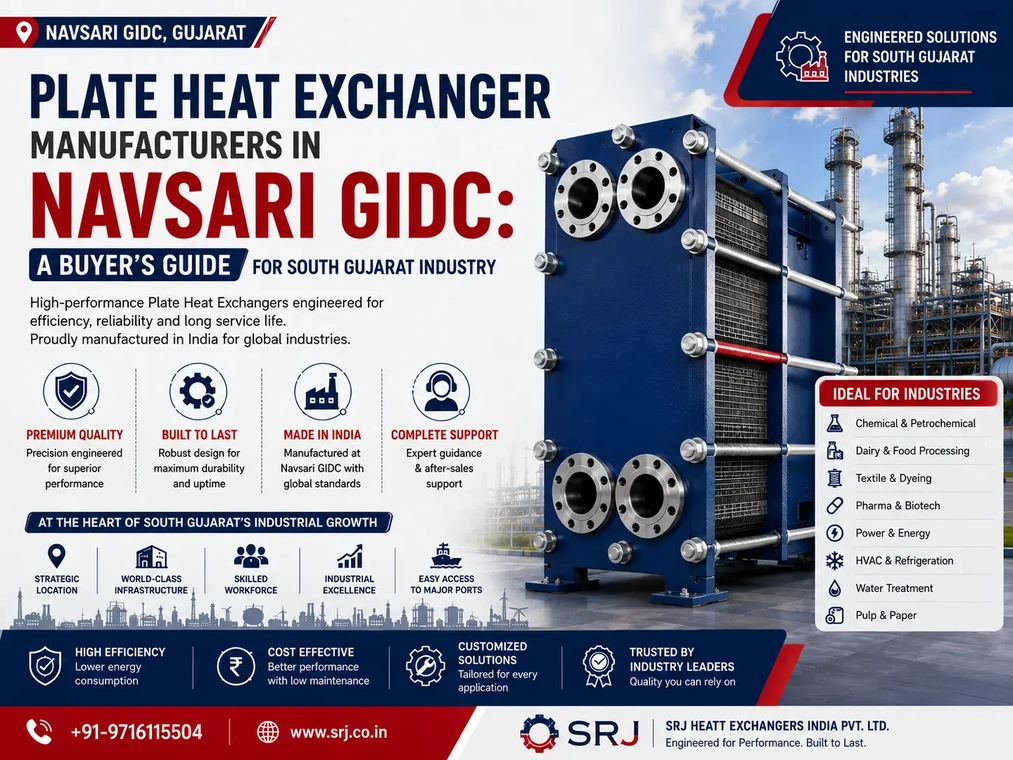 Industrial plate heat exchanger for sugar, textile, food processing and chemical industries in Navsari GIDC, Bilimora and Unai.