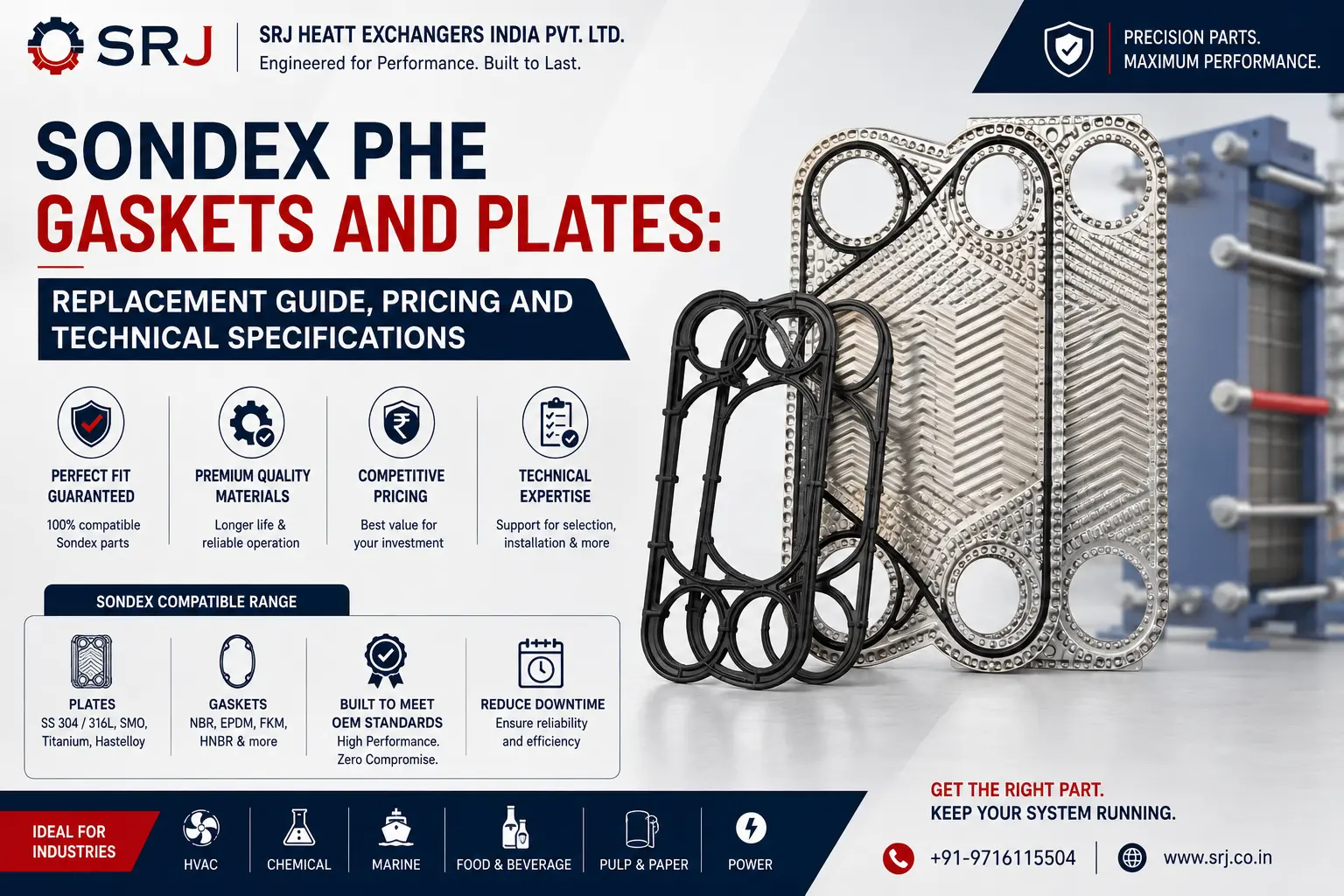 Sondex plate heat exchanger gaskets and plates replacement for industrial heat transfer systems in India.